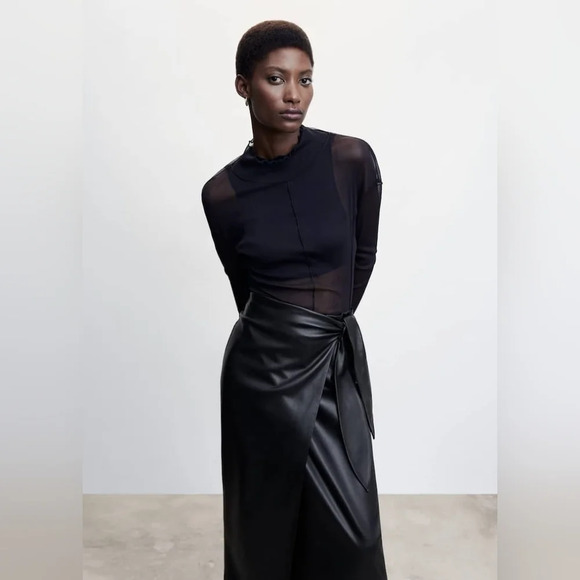 Mango [S] Leather-effect wrap  skirt - Picture 4 of 12